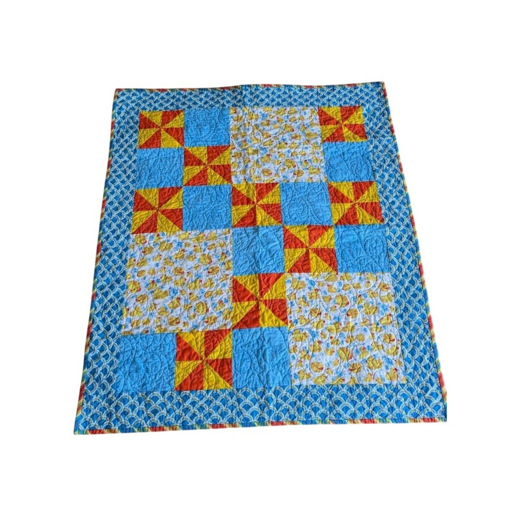 Handmade Rubber Ducky Crib Quilt Patchwork 42.5x36.5 Nursery Blanket Boy Girl